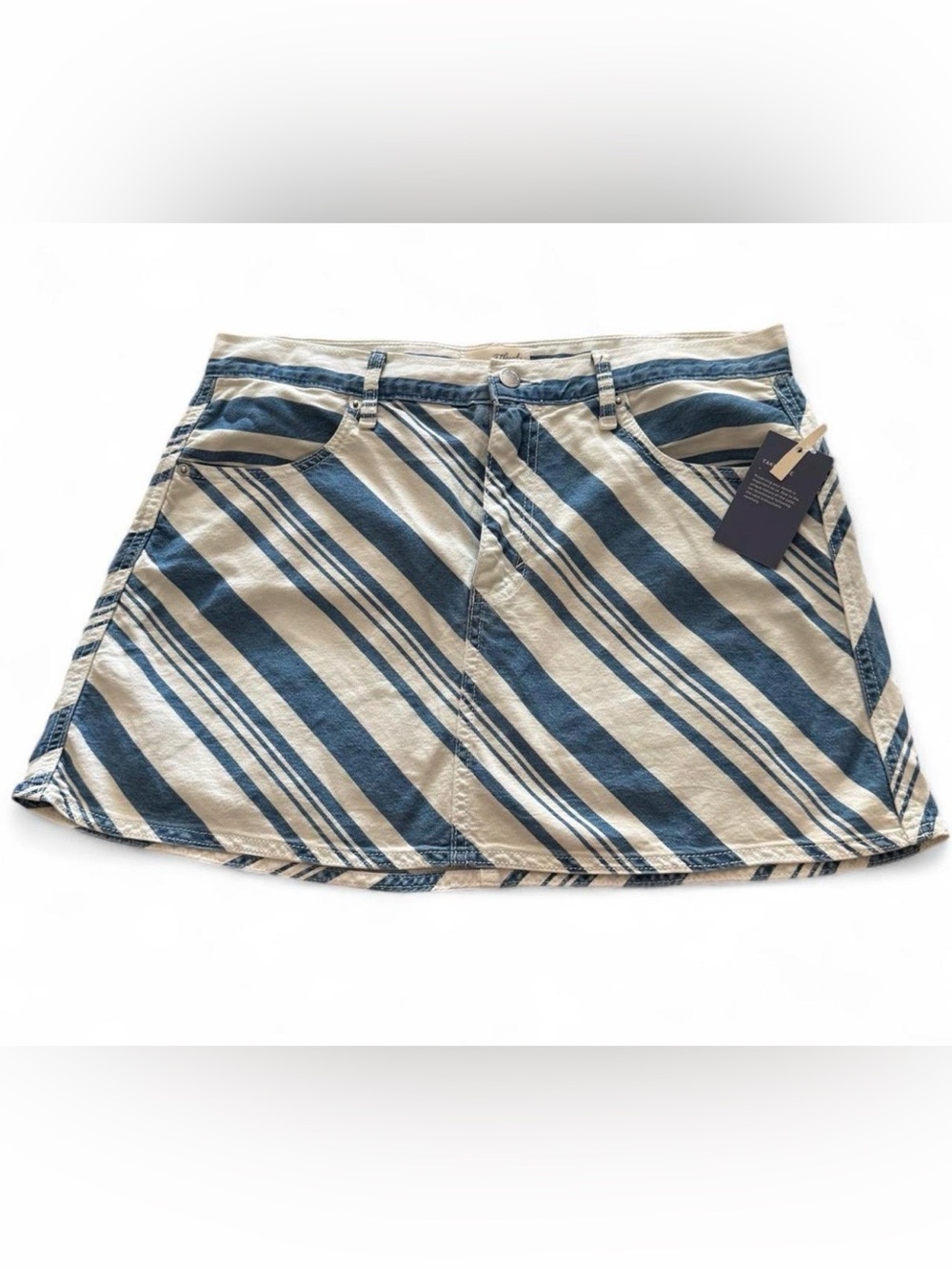Universal Thread Navy and Cream Diagonal Stripe Mini Skirt